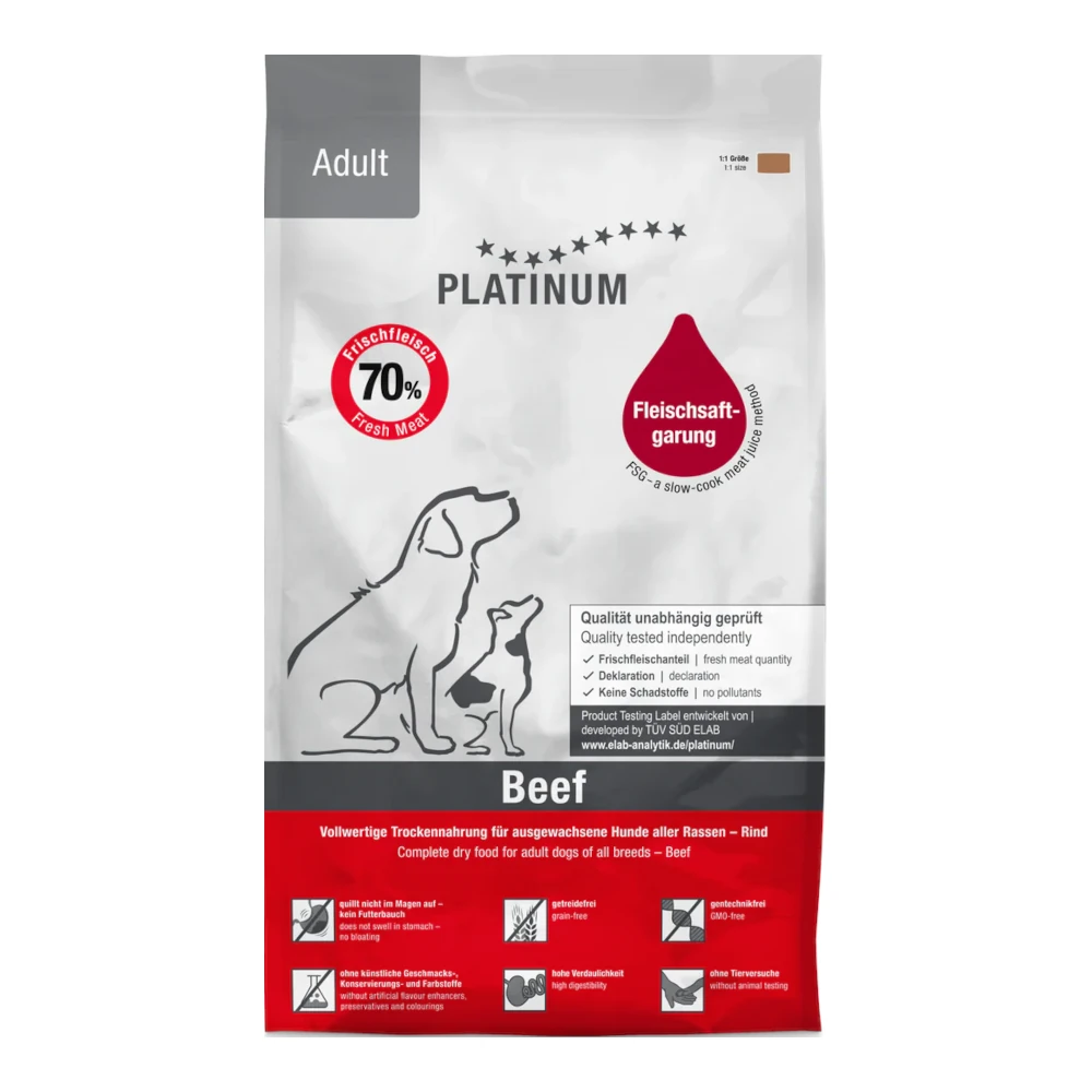 אוכל לכלבים פלטינום PLATINUM בוגר בקר ותפוח אדמה