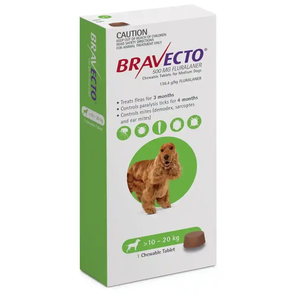 ברבקטו BRAVECTO טבליה לכלבים נגד פרעושים וקרציות משקל : 10-20 ק"ג
