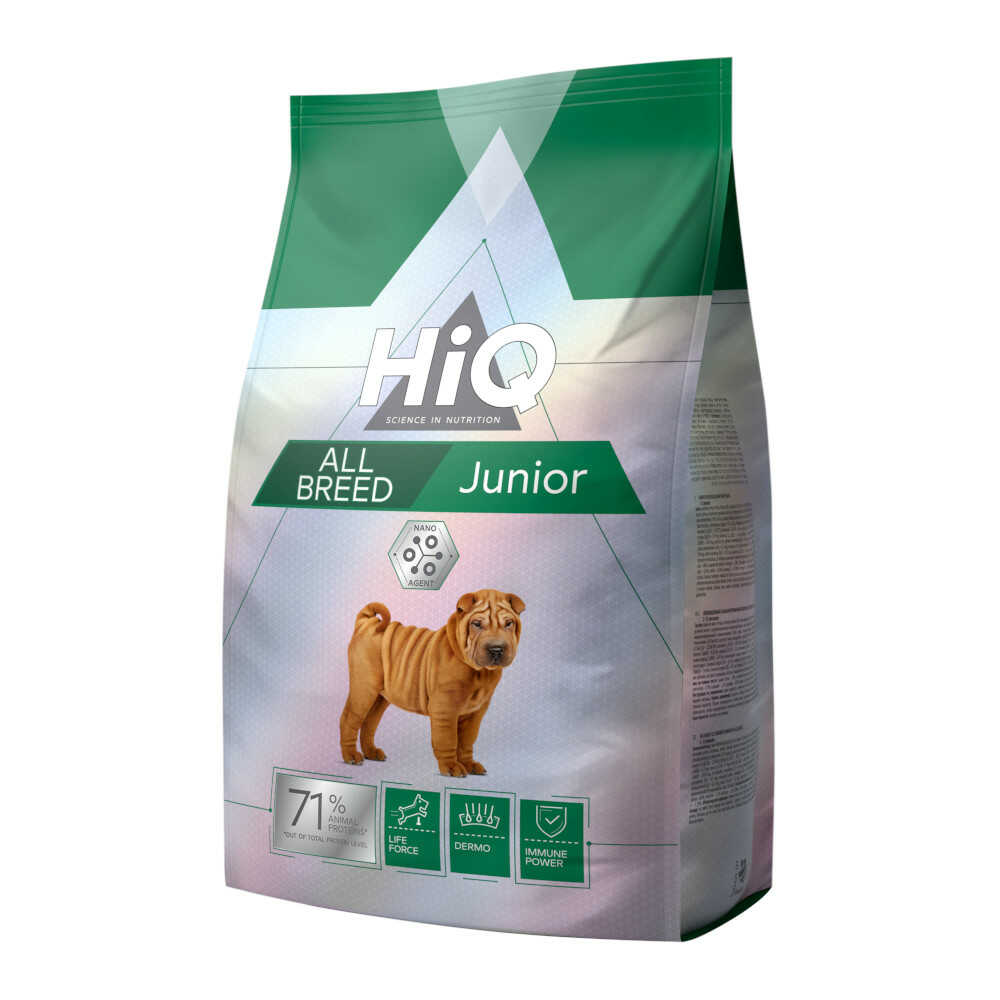 HiQ מזון לגורי כלבים מגזע בינוני עוף ואורז