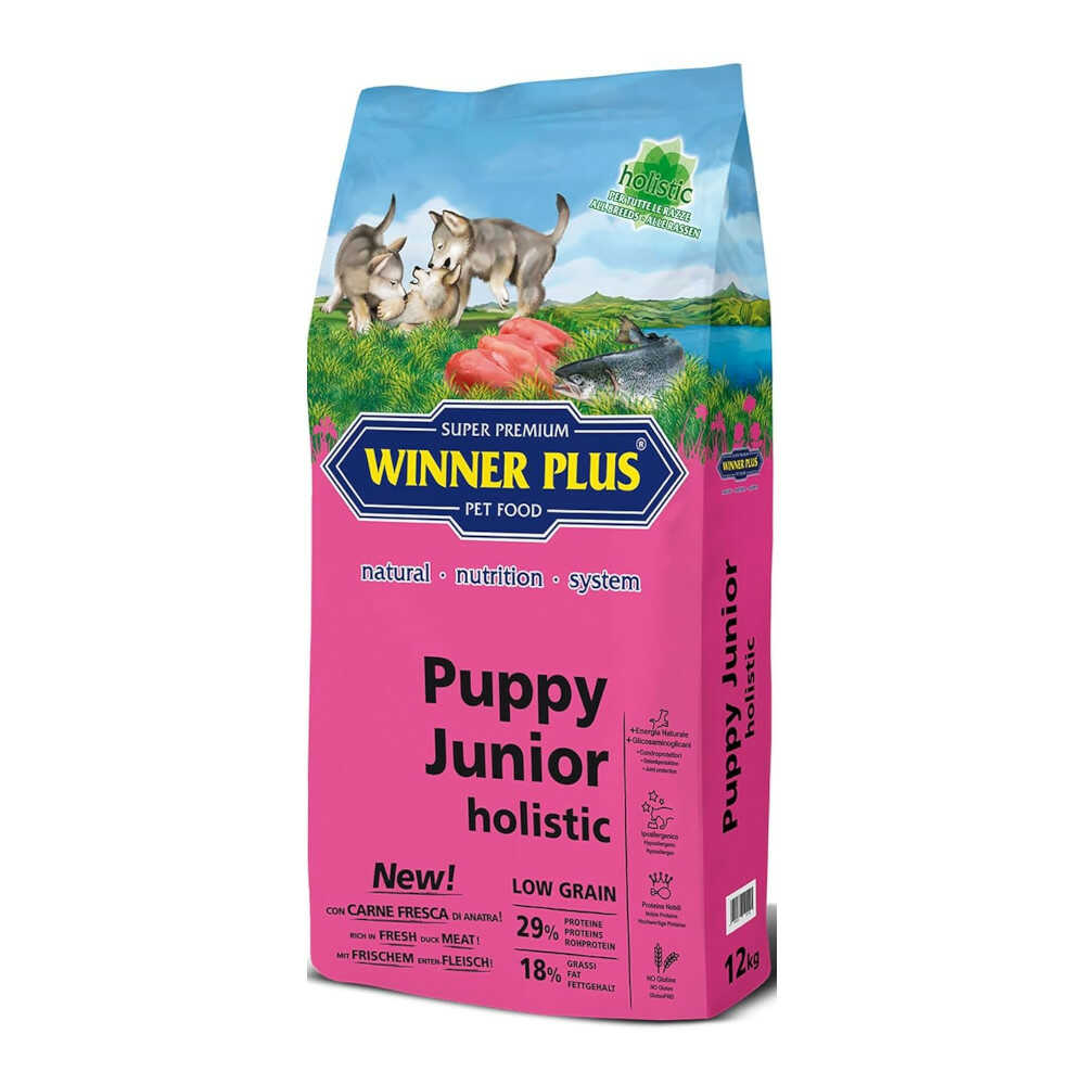 מזון גורים הוליסטי ווינר פלוס WINNER PLUS ברווז וסלמון