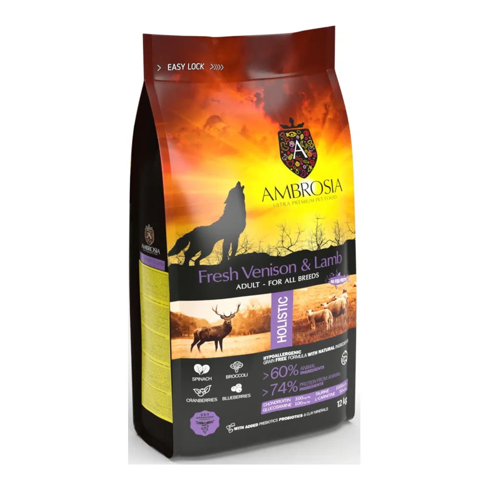 מזון כלבים אמברוסיה AMBROSIA ללא דגנים כבש וצבי