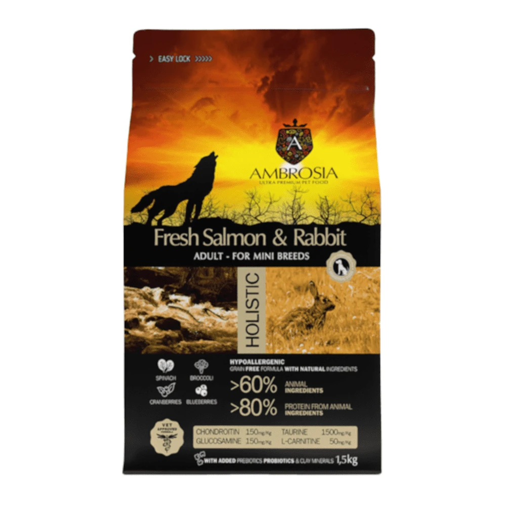 אמברוסיה AMBROSIA סנסטיב גזע קטן סלמון וארנבת ללא דגנים