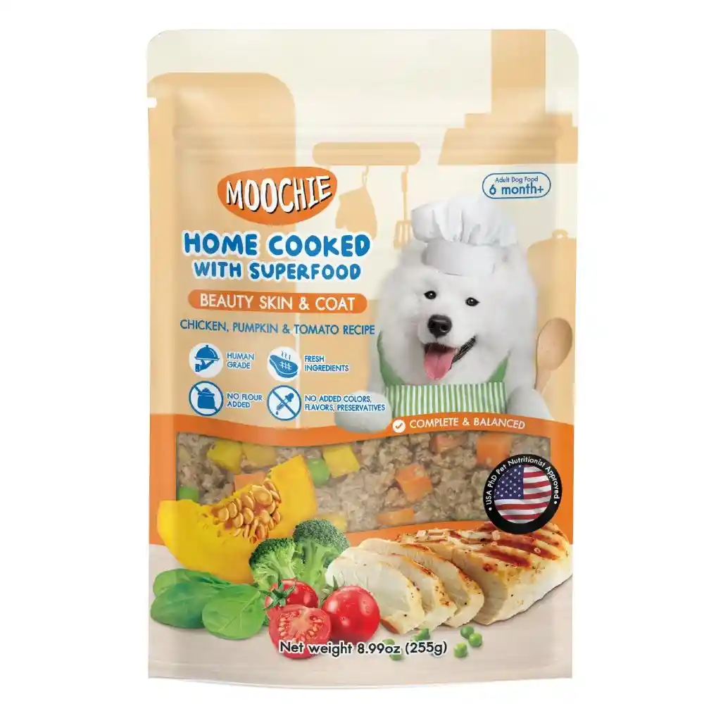 אוכל רטוב לכלבים מוצ‘י Moochie עוף, בטטה וסופר פוד