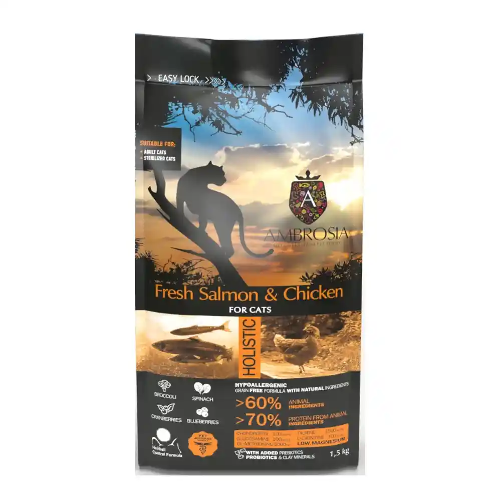 מזון חתולים אמברוסיה AMBROSIA סטרלייז עוף וסלמון
