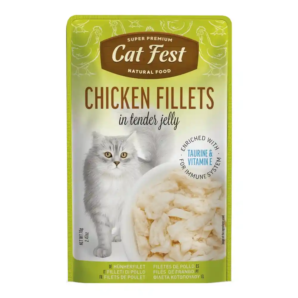 מעדן לחתול קאט פסט Cat Fest נתחי עוף בג‘לי