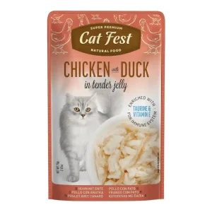 מעדן לחתול קאט פסט Cat Fest נתחי עוף וברווז בג‘לי