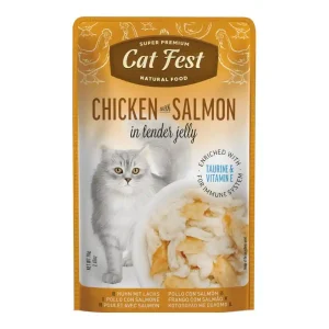 מעדן  קאט פסט Cat Fest נתחי עוף וסלמון בג‘לי