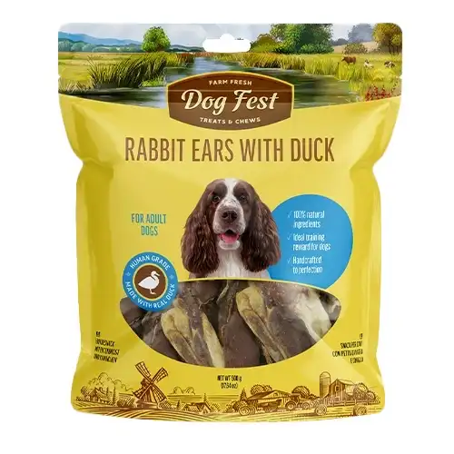 חטיף כלבים דוג פסט Dog Fest אוזני ארנב עם בשר ברווז אריזת חיסכון